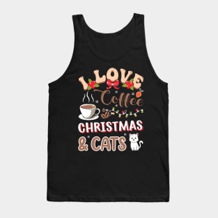 I Love Coffee Christmas and Cats Tank Top